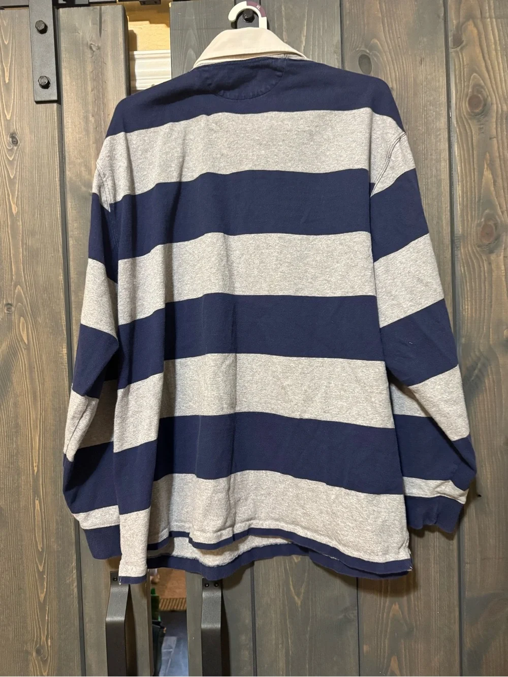 Polo by Ralph Lauren Men's Navy & Gray Striped Rugby Shirt with White Collar